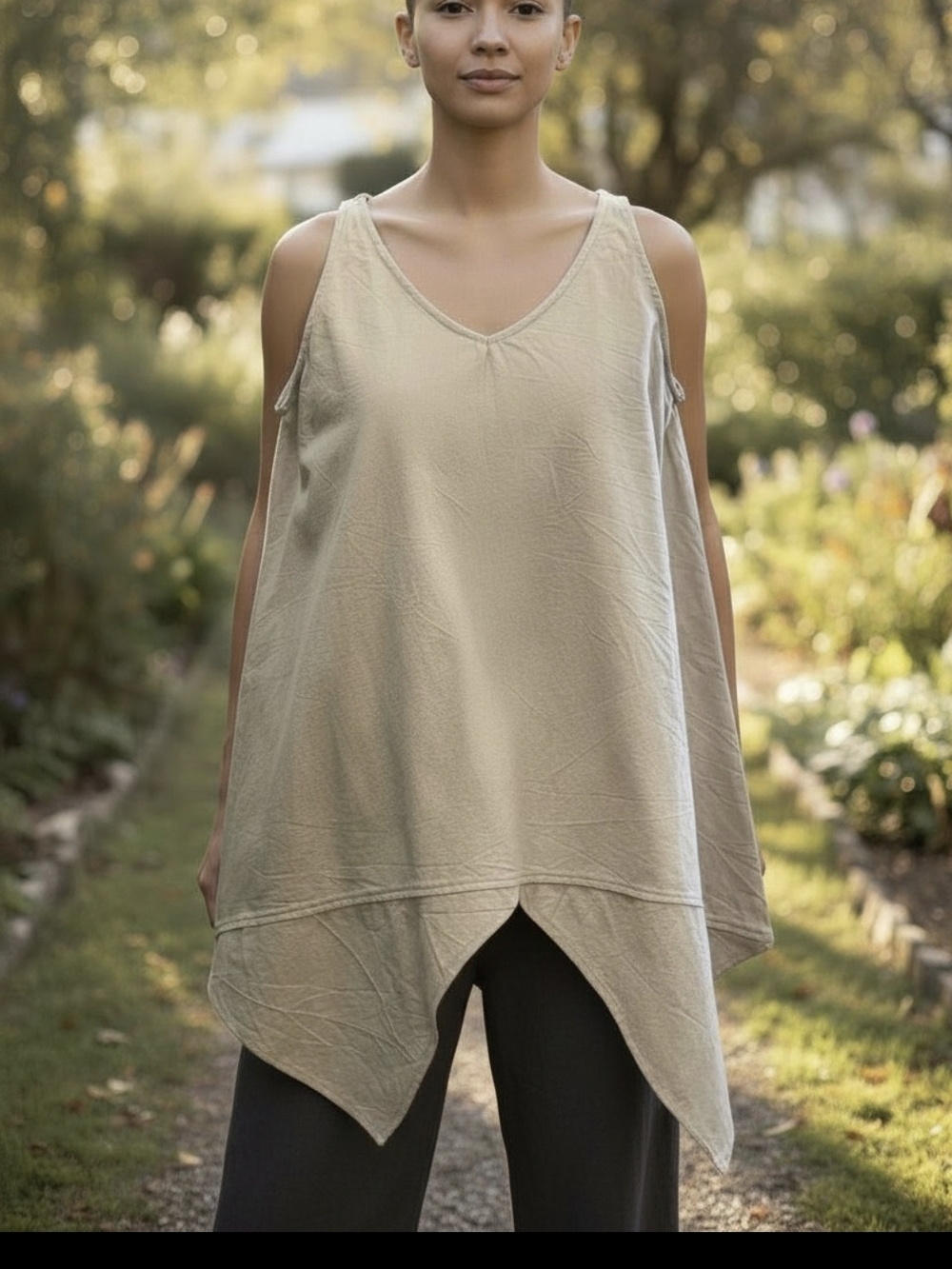 Jaded Gypsy Sierra Sunset Top L/XL Boho Oversized Cotton Tank Beige Lagenlook